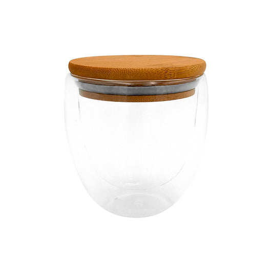 Taza de doble vidrio con tapa de bambú 250 ml