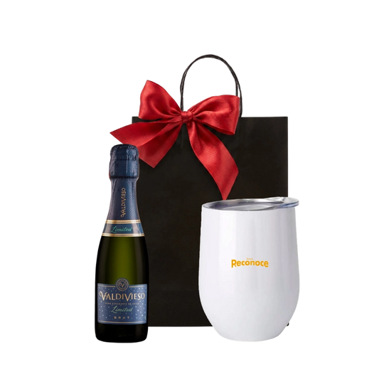 Set de espumante y mug de acero personalizado